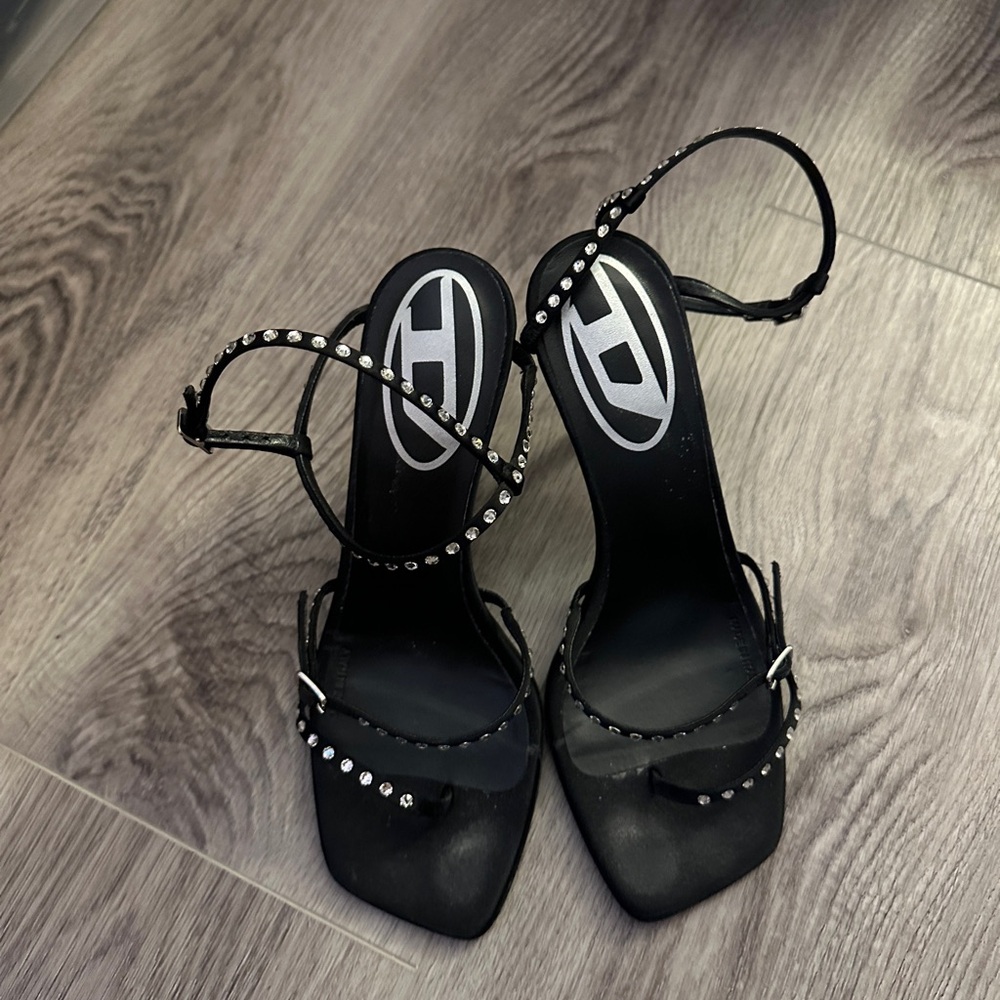 Diesel Black Crystal-Embellished Strappy Women's Sandals/Heels